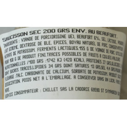 SAUCISSON SEC AU BEAUFORT, 200G ENV., LA PIECE