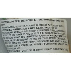 SAUCISSON SEC AU SANGLIER, 200G ENV., LA PIECE