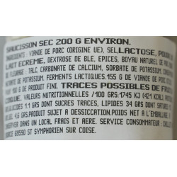 SAUCISSON SEC, 200G ENV., LA PIECE