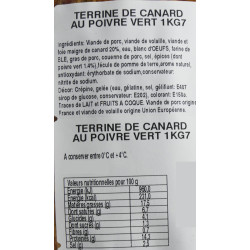 Terrine de Canard au Poivre Vert, en  terrine de 1,7 kg