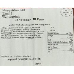 Gendarmes Fumées (Landjäger), paquet de 20 pièces, 800 g