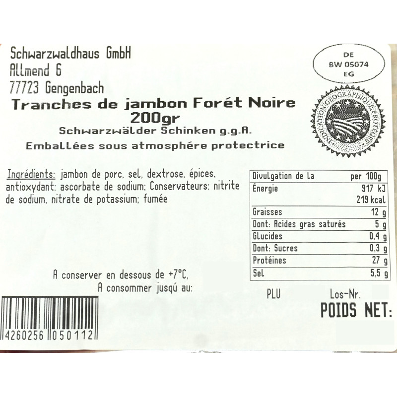Jambon Forêt Noire tranché 190 g minimum | Jambon