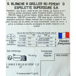 Saucisse Blanche au Piment d Espelette, à griller, supérieure, x4 pièces, 480 gr