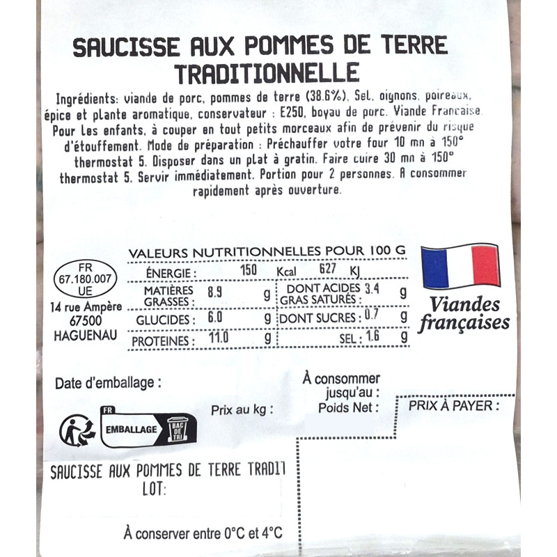 Saucisse de Pommes de Terre | Charcuterie
