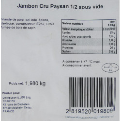 Jambon Cru Paysan 1/2, pièce de 1,9 kg minimum