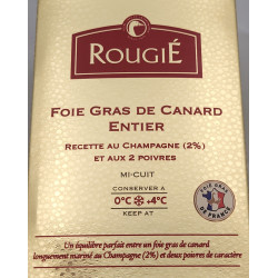 FOIE GRAS DE CANARD ENTIER AUX DEUX POIVRES ET AU CHAMPAGNE MI CUIT 180G