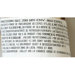 SAUCISSON SEC AUX CEPES, 200G ENV., LA PIECE